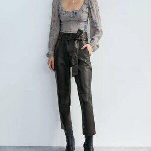 Aritzia Wilfred Tie-Front Faux vegan leather pants sz 4 missing belt, high waist